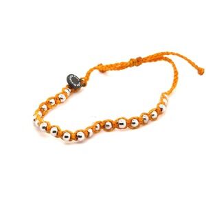 Pura Vida Orange Braided Cord Bracelet Silver Bead Accents Adjustable Charm
